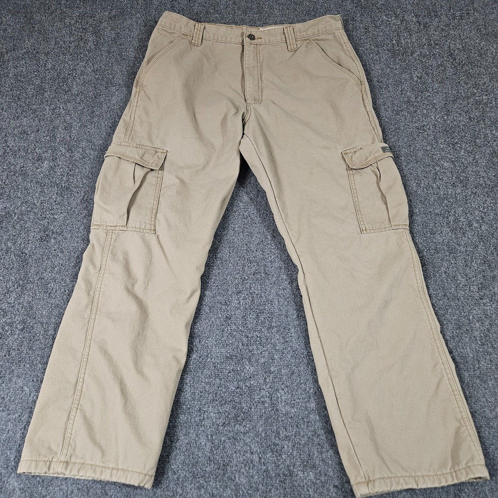 Wrangler Fleece Lined Cargo Pants Mens 34x30 Tan Relaxed Fit Workwear Utility
